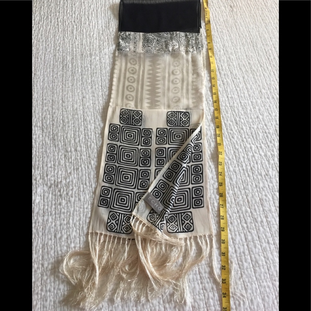 EUC Echo multi paneled oblong silk scarf w/fringes - Picture 7 of 8